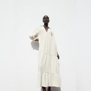 Linen Blend Tiered Midi Dress Zara Never Worn